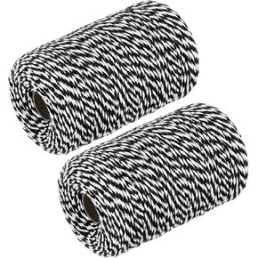 MECCANIXITY 2Pcs Cotton Rope Twisted Braided Rope Cord, Red and White 200M/218 Yard 2mm Dia for Wall Hanging, Plant Hanger, Knitting, Macrame Knotting