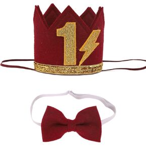 Lightning Vintage Felt Birthday Hat, Themed Crown Set, Baby Bow Ties, 1st Birthday Wizard Party Decoration and Supplies