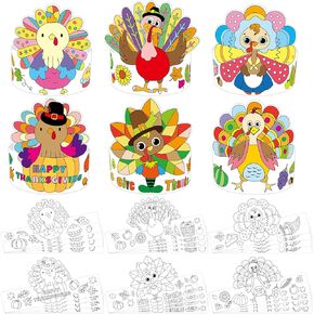 Thanksgiving Coloring Activities Turkey Headbands Hats Crafts for Kids Paper Crowns 24 PCS Fall School Classroom Arts and Crafts Party Favors