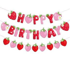 Strawberry Fruit Banners Happy Birthday Strawberry Theme Party Hanging Decorations Happy Birthday Party Wedding Party Decoration Supplies