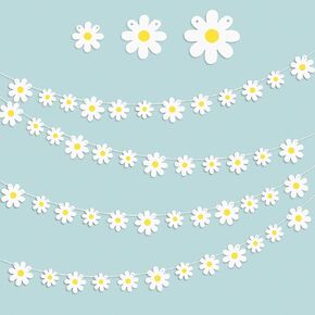6 Packs Daisy Boho Banner Party Decorations,Daisy Garland Kit Groovy Party White Daisy Flower Banners for baby shower indoor and outdoor party birthday decoration