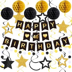 60th الأسود والذهبي زينة عيد ميلاد سعيد راية عيد ميلاد سعيد مع نجوم بريق معلقة دوامة اللافتات كرات قرص العسل دائرة النقاط إكليل عيد ميلاد سعيد علامة لحفلة عيد ميلاد