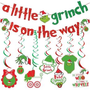 A Little Christmas is On The Way Banner Green Monster Baby Shower Decorations Green Monster Baby Shower Banner for Christmas Green Monster Baby Shower Party Supplies