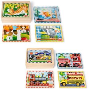 Melissa & Doug Wooden Jigsaw Puzzles in a Box 2-Pack for Preschool Boys and Girls – Pets, Vehicles