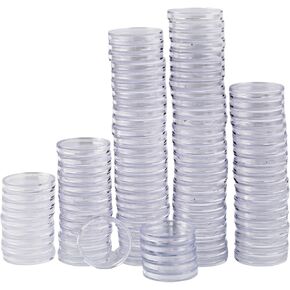 (Size: 25mm, 100PCS) Clear Round Plastic Coin Holder/Container Case - Capsules, Storage Boxes & Protectors Covers for Dollar Collection, Silver Quarter Collectors, Token Board Game Collecting Supplies