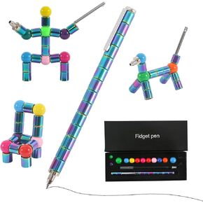 Upgraded 2024 Decompression Magnetic Metal Toy Pen, Fidget Pen,Multifunctional Deform-able Capacities Touch Screen Ballpoint Pen, Comes With Timeless Pencil Head (Small Rainbow New Version)