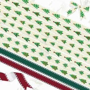 YKW Christmas Ribbon Set - 8 Festive Patterns, 24 Yards Total - 3/8" Wide Holiday Ribbon for Gift Wrapping, Tree Decorations, Crafts -Threaded Ribbon for Xmas Decor, DIY Projects