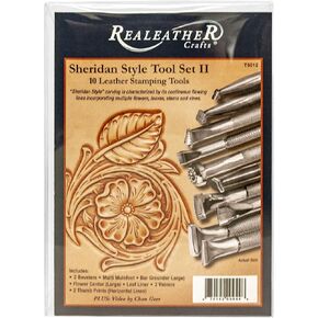 Realeather Leather Stamps Tool Set for Leather Crafting, Sheridan Style Stamp Set II