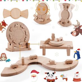 Wooden Puzzles for Toddlers 3-5, Solid & Thick Beech Wood, Blocks & Puzzle 2-in-1, Animal Shapes, Display Stand, DIY Painting, Preschool Learning, Montessori Interlocking Toys, Boys Girls Ages 3-8