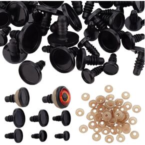 PH PandaHall 60 Sets Safety Eyes Bezel Tray 6 Sizes Craft Eye Cabochon Setting with 60pcs Plastic Washers for Amigurumi Puppet Teddy Bear Crochet Plush Animal Making, 10/12/14/16/18/20mm(Only Tray)