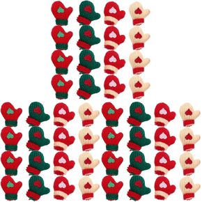 Homoyoyo 48Pcs Christmas Mini Gloves Mini Christmas Knit Gloves Miniature Gloves Mini Christmas Mitten Knitting Santa Mittens Christmas Tree Ornaments Gloves for DIY Christmas Doll Crafts