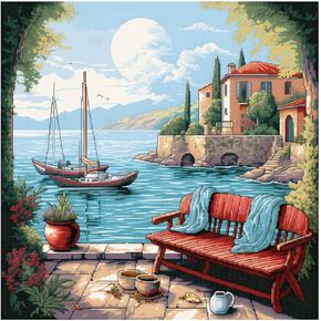 51buyoutgo Coastal Landscape 11ct Cross Stitch Kits, 11 CT Funny Pre Printed Counted Stamped Cross Stitch Embroidery Needlepoint Needlework Patterns Kits for Beginners Adults Crossstitch 40x40 cm