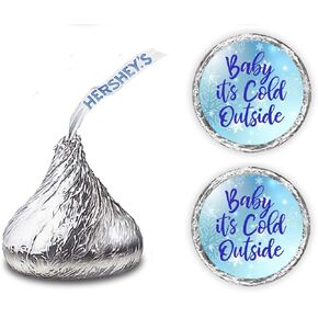 Blue Baby its Cold Outside Kisses Stickers, (Set of 216), Snowflakes Baby Shower Chocolate Drops Labels Stickers, Party Favors Decor for Kisses. Made in USA