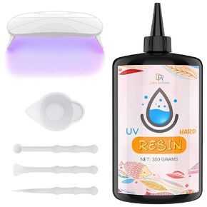 UV Resin Kit - 300g Crystal Clear Hard Type Glue UV Curing Resin with UV Lamp and Mixing Accessories for Jewelry Making, DIY Crafts - Transparent Fast Cure UV Resin for Resin Mold, Pendant, Casting
