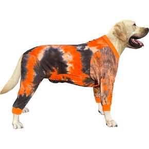 Dog Pajamas for Large Dogs Cotton Black Tie dye Dog Shirts Dog Onesie Jumpsuit Pet Sleeper Shirts Full Coverage Dog pjs (XL, Black Orange)