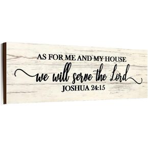جيتيك As for Me and My House We Will Serve The Lord لافتة حائط خشبية ريفية ديكور حائط ديكور مزرعة ديكور جداري لغرفة المعيشة وغرفة النوم، لافتة من الكتاب المقدس، 16.5 × 5.9 بوصة، أبيض