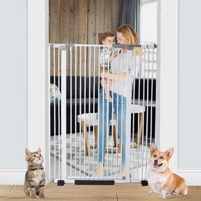 51inch Extra Tall Cat Pet Gate Baby Gate, 30.31"-44.07" Auto Close Pet Gate, Safety Pet Gates Child Gate for Stairs, Doorway, House (White, 51inch)