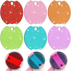 6 Pcs Blank Tumbler Personalized Name Plate Compatible with Stanley 40 oz Cup Lid Topper Round Acrylic Name ID Plate Glitter Tumbler Name Tag Customizable Cup Identification Plate, Mixed Color