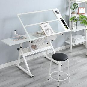 Drafting Drawing Desk with Chair Printing Table for Reading Writing Painting Versatile Art Craft Work Station White 63.87 1 Rectangular Stainless Steel in Kuwait