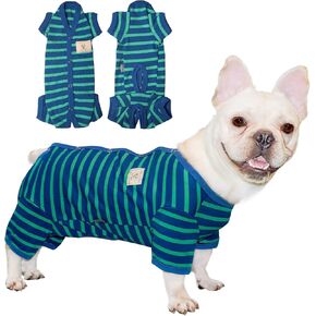 TONY HOBY Female/Male Dog Pajamas, Dog Jumpsuit 4 Legged Pajamas with Stripes, Soft Cotton for Comfortable Sleep (Rose Red&Orange, Boy, M)