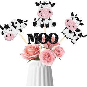 12 PCS Cow Centerpiece Sticks Double Sided Farm Animals Moo Cow Table Flower Centerpieces Sticks for Cow Theme Baby Shower Kids Birthday Party Tables Flowers Centerpieces Decorations Supplies