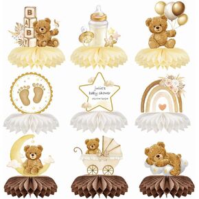 9pcs Bear Baby Shower Decorations Bear Centerpieces for Baby Shower Table Decorations Gender Reveal Centerpieces for Table Neutral Boho