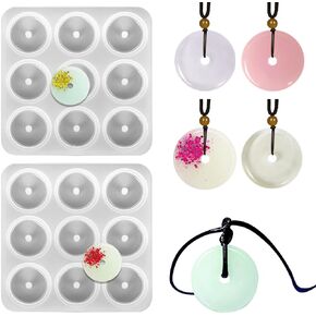 2Pcs Round Silicone Mold Circle Button Pendant Resin Epoxy Mold with Hole 9 Cavity Crystal Lucky Charm Resin Casting Mold Agate DIY Wind Chimes Keychain Jewelry Making Tool Handmade Craft