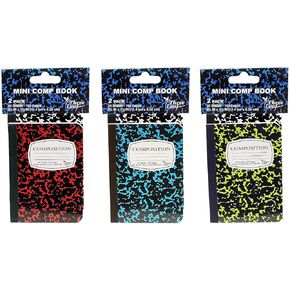 6 Mini Marble Composition Notebooks, 4-1/2" x 3-1/4", College Ruled, 80 Sheet (160 Pages) - Colors: Red, Green, Yellow, Blue, Black. (6-Pack, Random Colors)