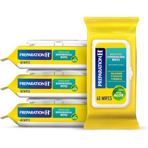 Preparation H Hemorrhoid Flushable Wipes with Witch Hazel for Skin Irritation Relief - 48 Count (Pack of 4)