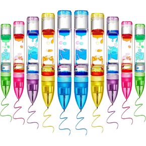 10 Pcs Liquid Motion Bubbler Pens Colorful Hourglass Bubbler Toy Liquid Pen Novelty Sensory Pen Fun Fidget Timer Pens for Adults Home Stress and Anxiety Relief School Classroom Gifts