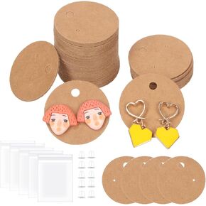 Tanstic 600Pcs Round Earring Display Cards Kit, 40mm/1.57" Earring Cards, Earring Card Holder, Earring Packing Cards with Earring Backs and Self-Sealing Bags for Jewelry Display(Brown)