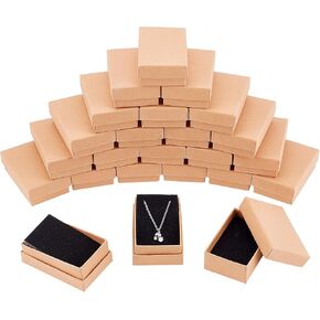 NBEADS 24 Pcs Rectangle Jewelry Box, 3.1x2x1" Tan Cardboard Jewelry Boxes Kraft Paper Gift Packaging Boxes Christmas Gift Paper Box Cardboard Ring Boxes for Christmas Gift Packaging