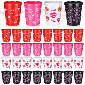 Meanplan 48 Pcs Valentines Cups Valentines Day Plastic Cups Plastic Valentine Heart Reusable Valentines Cups Heart Cup Plastic Valentines Cups for Kids Holiday Party Supplies