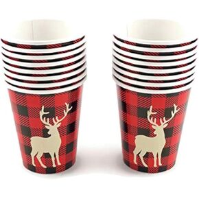 Buffalo Plaid Deer Paper Cups - 16ct Lumberjack Birthday Party Supplies Baby Shower