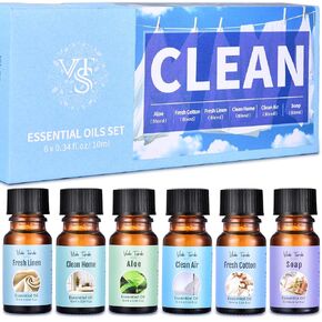 Clean Essential Oils Set, Premium Fragrance Oil for Diffuser, Candle & Soap Making Scents - Fresh Cotton, Fresh Linen, Soap, Clean Home, Clean Air, Aloe