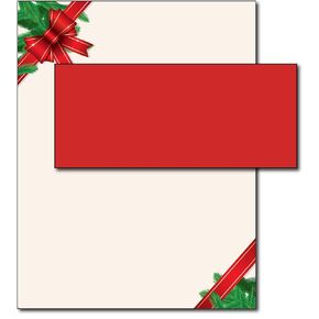 Red Christmas Bow Holiday Paper & Envelopes - 40 Sets
