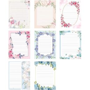 64 Lined Writing Stationery Paper - Beautiful Design Writing Letter Paper Set, A4 Size, 8 Different Style