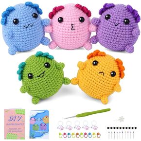 XSCQ 5 PCS Cute Crochet Keychain Kit for Beginner, Crochet Starter Kit with Step-by-Step Video Tutorials, Animals Crochet Kit for Beginners, Beginner Crochet Kit for Adults Kids Women Complete Kit
