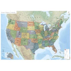 GeoMetro - Large Wall Map of the United States (39 x 55 inches) full lamination, all 50 states, timezones, Interstates