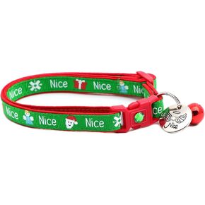 Naughty Nice Christmas Cat Collar with Bell | Safety Breakaway Collar | Adjustable Large Size or Kitten Collar (Nice, Small(10lbs & Less))