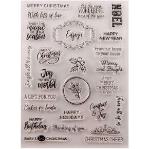 Merry Christmas Happy New Year Happy Birthday Verses Phrase Clear Stamps for Christmas Cards Making Decoration and Scrapbooking Rubber Stamps for Craft