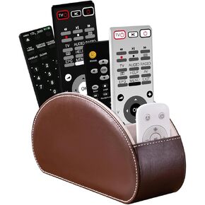 Remote Control Holders Organizer Box with 5 Compartment PU Leather Multi-functional Office Desk Storage Caddy Store Tv Remote for Media Player,Brush,Pencil,Glassees&Office Supplies (Dark Brown)