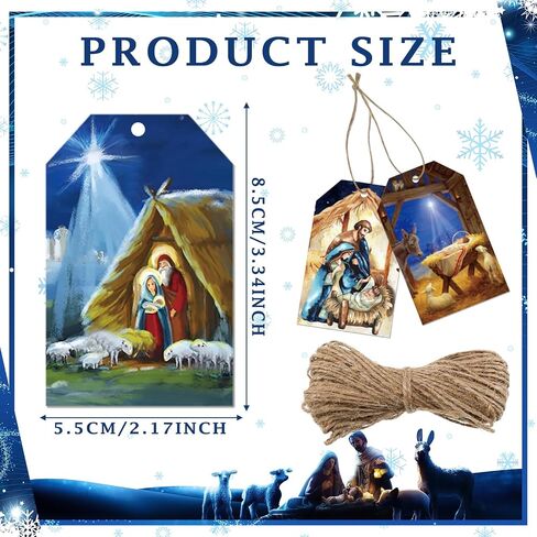 Lincia 120 Pcs Blue Christmas Gift Tag Winter Paper Gift Tags Christmas Hanging Tags Labels with String for Christmas Holiday Party Gift Wrapping Xmas Decor, 10 Styles(Nativity Scene) in Saudi Arabia