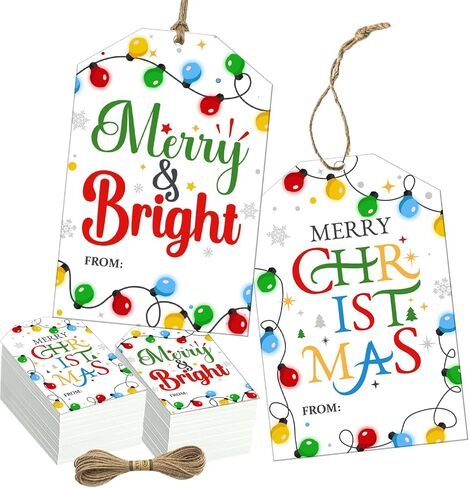 50pcs Christmas Gift Tags Merry Christmas Paper Gift Tags with String Watercolor Xmas Tree Pinecone Hanging Labels Gift Wrapping Tags for Christmas Winter Holidays DIY Party Favor Decor in Saudi Arabia