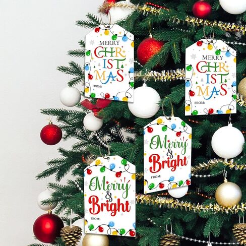 50pcs Christmas Gift Tags Merry Christmas Paper Gift Tags with String Watercolor Xmas Tree Pinecone Hanging Labels Gift Wrapping Tags for Christmas Winter Holidays DIY Party Favor Decor in Saudi Arabia