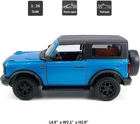 2-Door Bronco Badlands Model Car 1/36 Scale Diecast Toy Cars Metal Alloy Children’s Vehicles, Pull Back Doors Open, Black Rim, Mens Collection, Kids Toys for Boys Gifts, Cake Topper Home Décor, White in Saudi Arabia