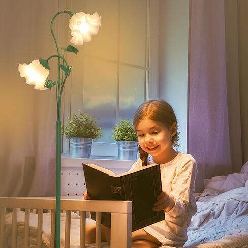 HMVPL Pink Flower Floor Lamp, Floral Standing Lamp with 2 LED 5W Blubs, Foot Switch, Modern Corner Tall Lamp with Acrylic Shade, Girls Cute Floor Lamp for Living Room Bedroom Office Kids Reading in Saudi Arabia