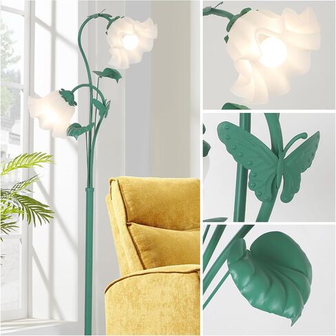 HMVPL Pink Flower Floor Lamp, Floral Standing Lamp with 2 LED 5W Blubs, Foot Switch, Modern Corner Tall Lamp with Acrylic Shade, Girls Cute Floor Lamp for Living Room Bedroom Office Kids Reading in Saudi Arabia