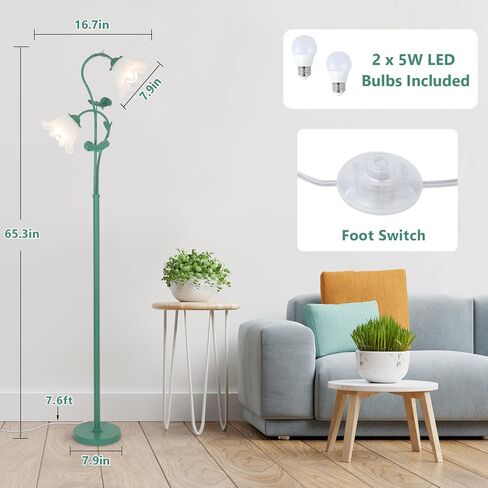 HMVPL Pink Flower Floor Lamp, Floral Standing Lamp with 2 LED 5W Blubs, Foot Switch, Modern Corner Tall Lamp with Acrylic Shade, Girls Cute Floor Lamp for Living Room Bedroom Office Kids Reading in Saudi Arabia