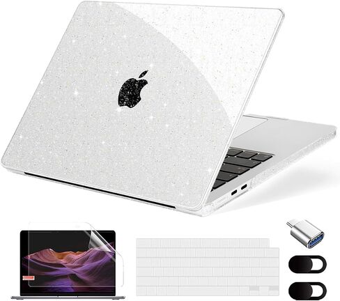 Compatible with MacBook Air 15 inch Case M3 M2 2024 2023, Model A3114 A2941 Plastic Hard Shell Cover with Keyboard Cover & Screen Protector & Webcam Cover & Type-C Adapter, Sparkly Pink in Saudi Arabia